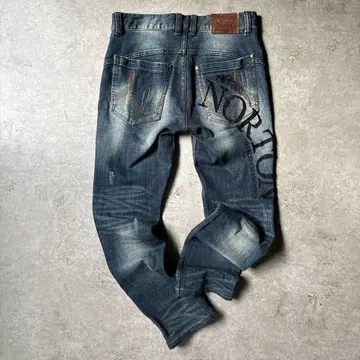 00s Y2K 노튼 스트레이트 슬림 데님 M w43 자수 오니히게