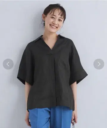 그린 레벨 릴랙싱 프렌치 린넨 스키퍼 5부 소매 셔츠
