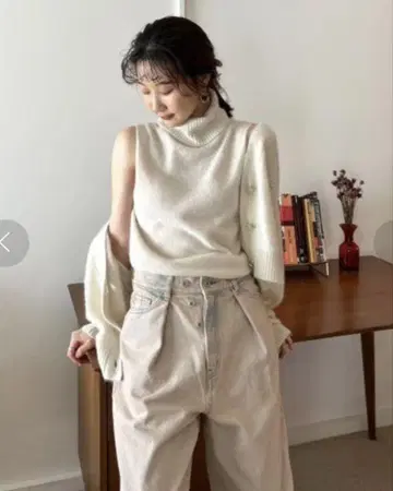 릴리 브라운 2way 턱 와이드 데님 팬츠