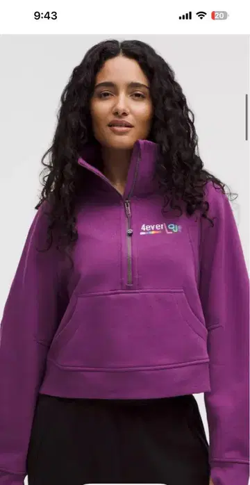 룰루레몬 퍼플 하프 지퍼 크롭 후드티