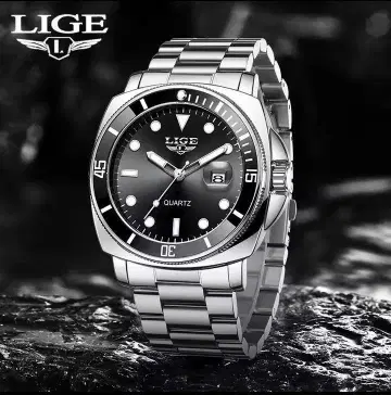 LIGE 블랙 쿼츠 손목시계