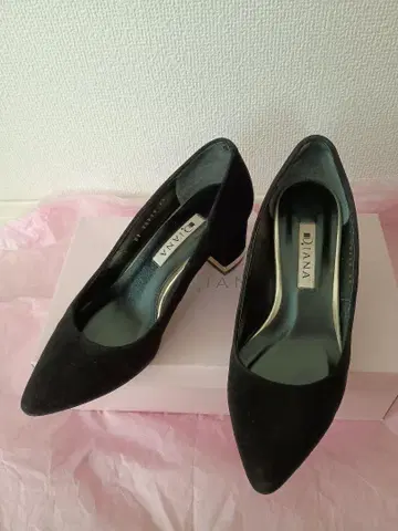 DIANA 블랙 스웨이드 중간 힐 펌프스 22cm
