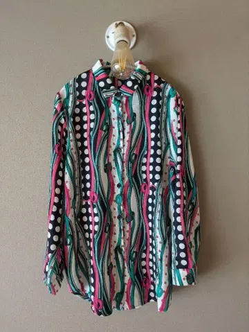 ANTIQUE 파도 무늬 도트 긴팔 셔츠