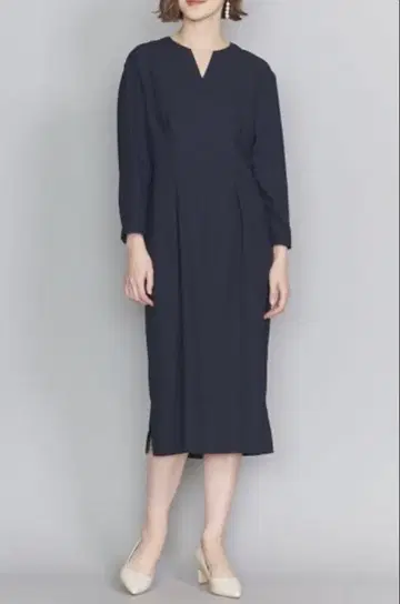 BY 더블 크로스 허리 턱 키 넥 원피스 네이비 정가 18700엔