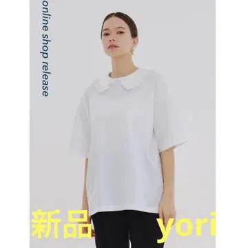 새상품 yori 플로키 도트 둥근 카라 Tee white 2025