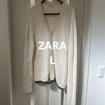 ZARA 아이보리 케이블 니트 가디건 L 그린 라인이 귀여워요