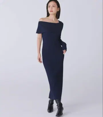 anuans 원숄더 니트 원피스 네이비 새상품급