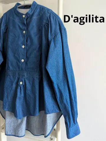 D'agilita 다지리타 데님 마오 칼라 셔츠 블라우스
