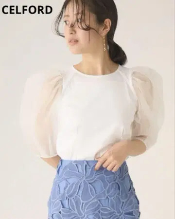 셀포드 하프 시어 슬리브 티셔츠 화이트