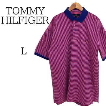 새상품급 TOMMY HILFIGER 핑크 x 파랑 피케 셔츠 L
