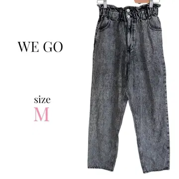 WEGO [ M ] 하이웨스트 페이퍼백 맘 팬츠 데님 오샤레 청바지