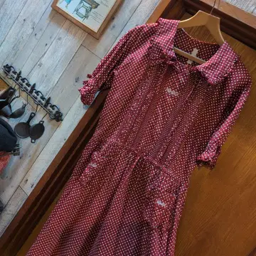 핑크하우스 빨간색 도트 무늬 원피스