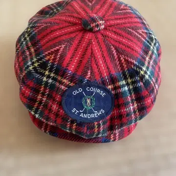 세인트 앤드류스 올드 코스 빈티지 빨간색 체크 무늬 헌팅 캡