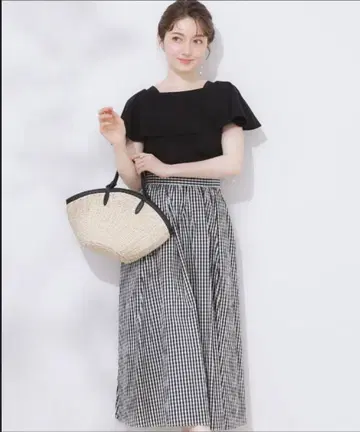 성숙/러블리 밴딩 깅엄 체크 턱&개더 스커트 쿠튀르 브로치