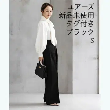 택 포함 미사용 새상품 별 레이나 씨 콜라보 투 턱 와이드 팬츠 블랙 S