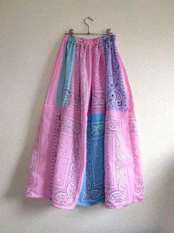 반다나 패치워크 롱 스커트 핑크