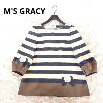 컨디션 최상 M's GRACY 38 현행 택 까멜리아 보더 튜닉 블라우스