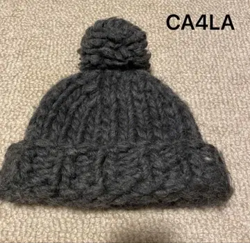 CA4LA 그레이 니트 모자 폼폼 포함 카시라