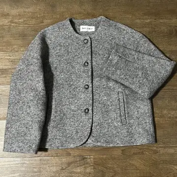 그레이 노카라 자켓 울 혼방