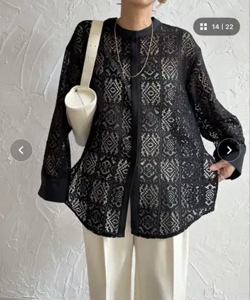 블랙 레이스 오버 사이즈 셔츠