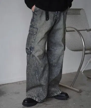 VINTAGE WASHED DENIM CURVED CARGO 인디고 S