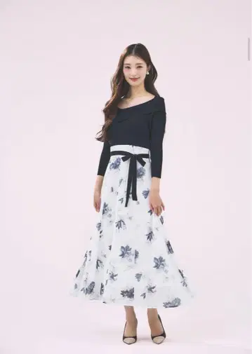 tocco closet 허리 리본 포함 아지메 리브 플라워 도킹 원피스