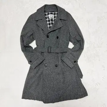 몽키타임 울 혼방 더블 레스트 트렌치코트 M 벨트 체크 무늬
