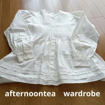 afternoontea wardrobe 화이트 코튼 플리츠 셔츠