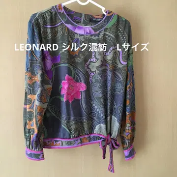 LEONARD 꽃무늬 긴팔 블라우스 실크, 울 혼방 L 사이즈