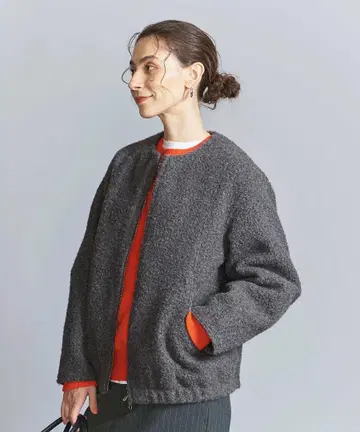 UNITED ARROWS 부클레 집업 블루종 다크 그레이