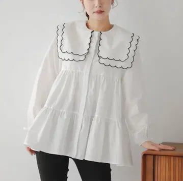 fitmore zozo 한정 컬러 더블 스캘럽 컬러 티어드 블라우스