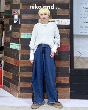 니코앤드 리메이크풍 콤비 배럴 팬츠 L