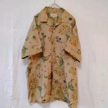 MOGA 반팔 셔츠 새 패턴 꽃무늬 베이지 실크 100% 블라우스