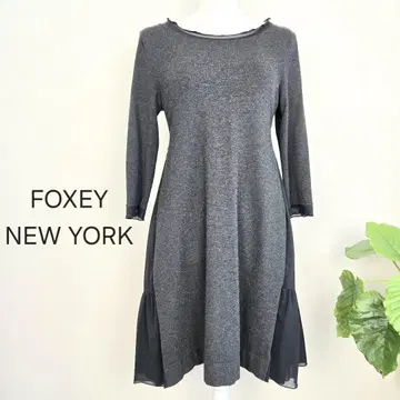 FOXEY NEW YORK 원피스 42 니트 그레이 긴팔 무릎 기장