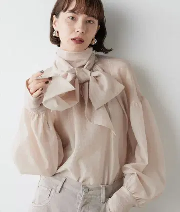 Whim Gazette 오간자 보우 블라우스 블랙 24AW 긴팔