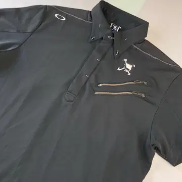 미사용급 오클리 L 반팔 피케 셔츠 13SS 로고 자수 버튼 다운 블랙