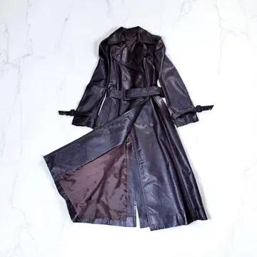가죽 트렌치코트 다크 브라운 롱 여성용 M (L 상당)
