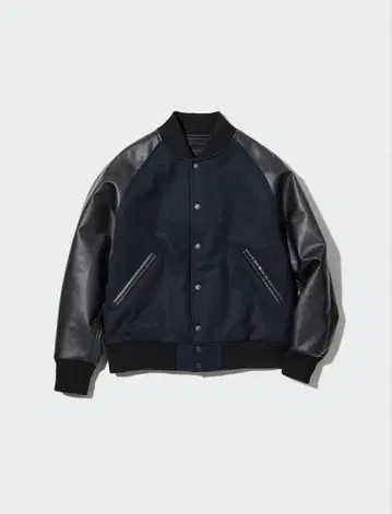 유니클로 UNIQLO 바시티 자켓 스타디움 점퍼 네이비 블랙 인조 가죽