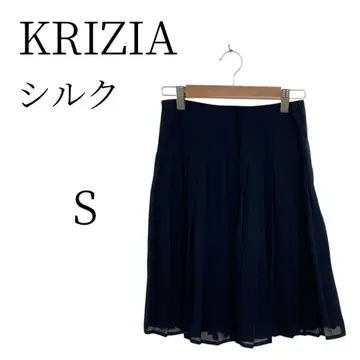 새상품급 KRIZIA 크리치아 실크 네이비 무릎 기장 플리츠 스커트 S
