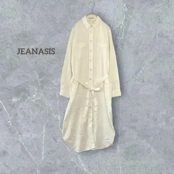 지나시스 벨트 롱 셔츠 원피스 긴팔 화이트 캐주얼