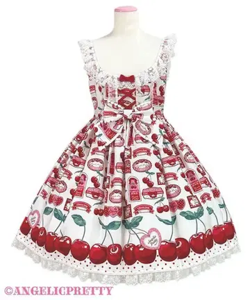 Angelic Pretty Cherry Jam Label 오버롤 스커트