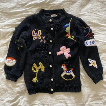 니트 가디건 자수 귀여운 개성 네이비 메르헨 입체 봄/가을/겨울 한국