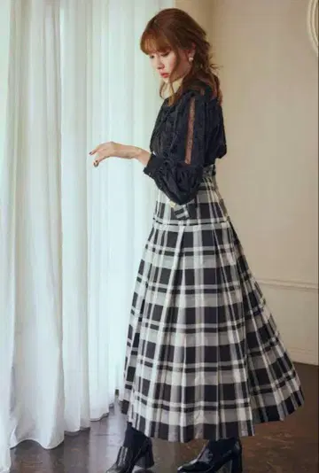 Herlipto PleatedCheckeredTwillLongSkirt