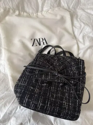 ZARA 트위드 리본 백 팩 블랙