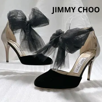 지미추 리본 튤 스트랩 백 지퍼 하이힐 펌프스