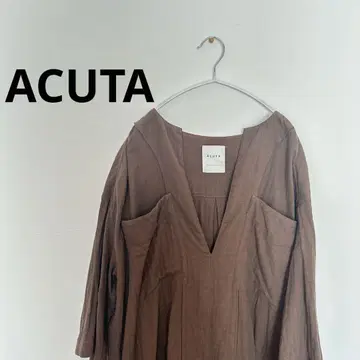새상품급 ACUTA 브라운 V넥 코튼 롱 기장 원피스 레이어드