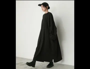 forksy. 몬스터 개더 슬리브 포켓 원피스 블랙 L 사이즈