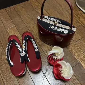 성인식 빨간색 꽃무늬 자수 일본 의류용 백과 조리 세트