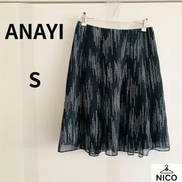 ANAYI 도트 무늬 쉬폰 플레어 스커트 시어 소재 미디 기장 스커트 S