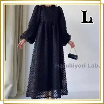새상품 롱 원피스 자카드 원피스 체형 커버 넉넉한 긴팔 L